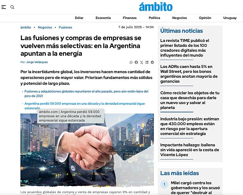 Las fusiones y compras de empresas se vuelven ms selectivas: en la Argentina apuntan a la energa